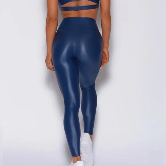 Bombshell Sportswear Blue Shimmer Leggings Size M Made in USA - Picture 7 of 13